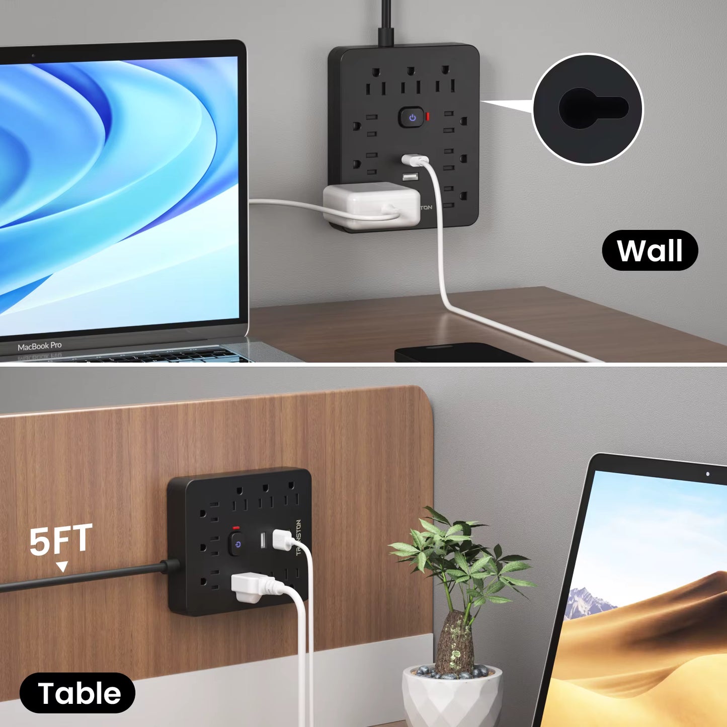 9-Outlet Surge Protector Power Strip with 3 USB Ports – Fast Charging Extension Cord