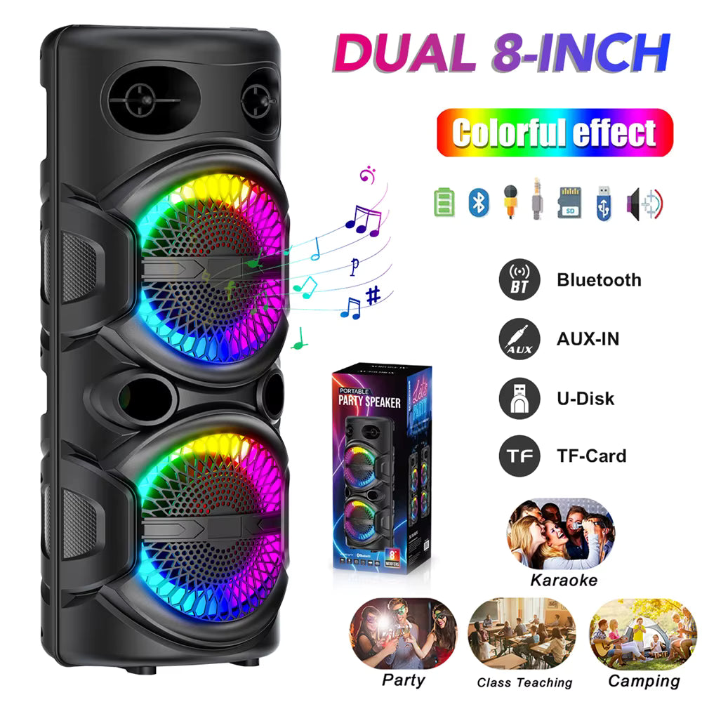 Portable Bluetooth Party Speaker – Deep Bass, LED Lights & Karaoke Mic Support