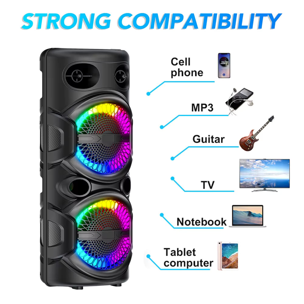 Portable Bluetooth Party Speaker – Deep Bass, LED Lights & Karaoke Mic Support