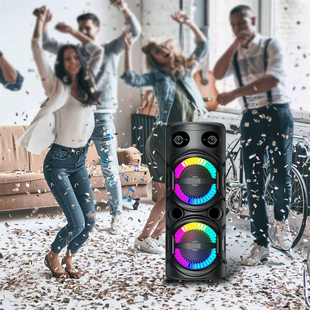 Portable Bluetooth Party Speaker – Deep Bass, LED Lights & Karaoke Mic Support