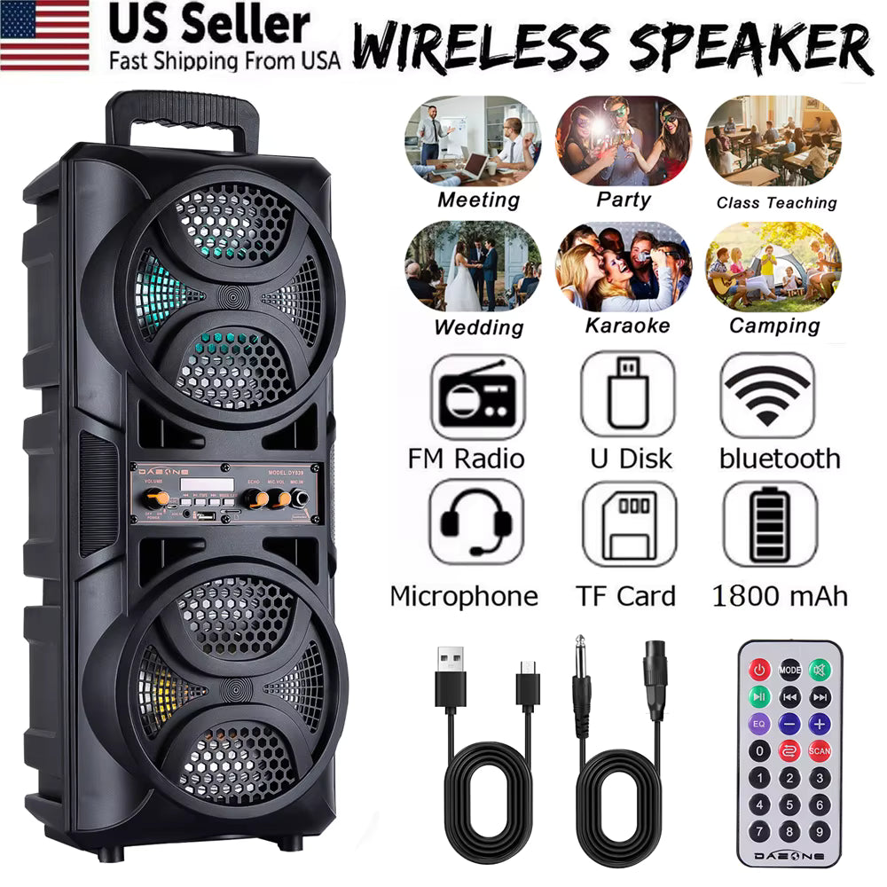 Portable Bluetooth Party Speaker – Deep Bass, LED Lights & Karaoke Mic Support