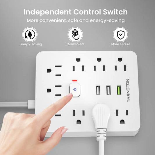 9-Outlet Surge Protector Power Strip with 3 USB Ports – Fast Charging Extension Cord
